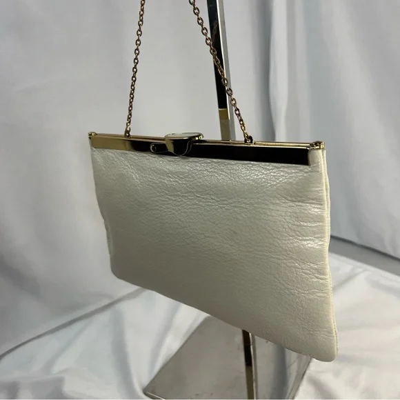 Vintage ETRA 1960s/70s Off White Genuine Leather Handbag Clutch - Picture 8 of 11